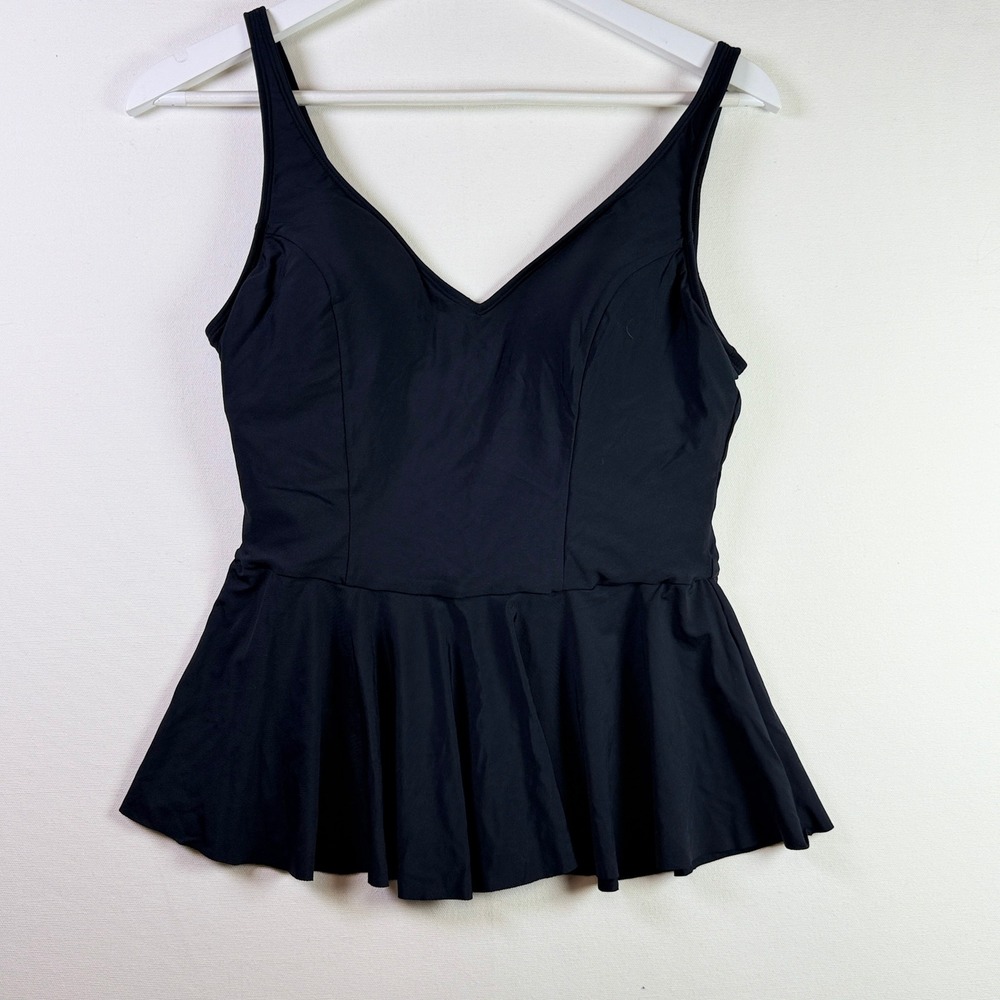 SEA ANGEL Black V-Neck Peplum Tankini Swim Top Large